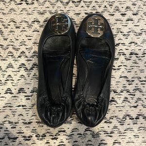 Black and Gold Tory Burch Flats